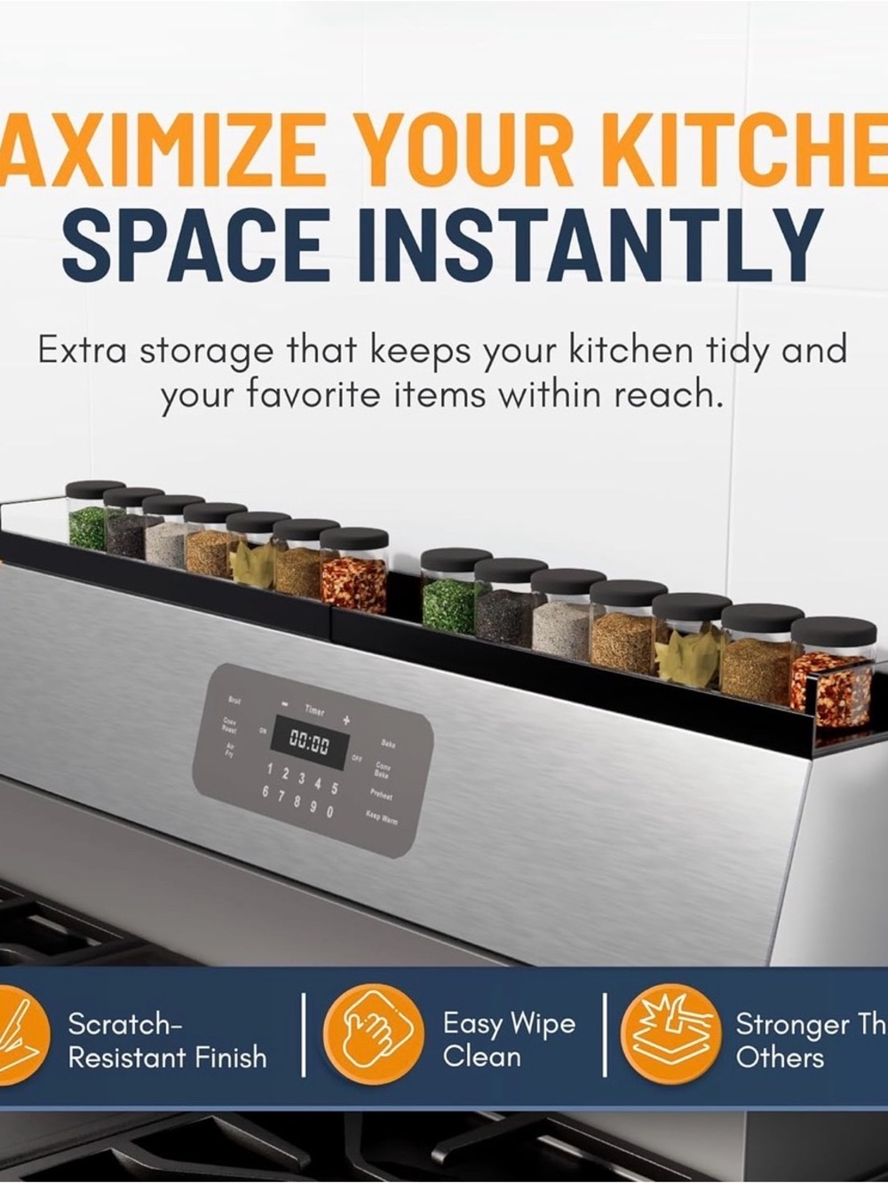 Magnetic Stove Top Shelf for Up To 30" Stoves, Over Oven Spice Rack Organizer - Picture 5 of 9